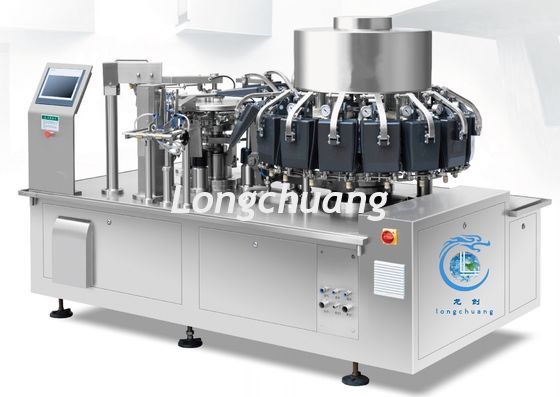 Kalite  High Speed 100BPM Rotary Automatic Vacuum Packaging Machine For Dried Meat Dumplings Fabrika